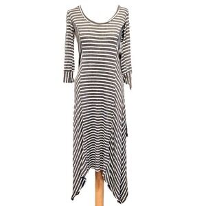 Downeast Hankerchief hem dress Large  quarter sleeve striped paneling